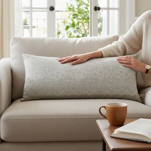 Newport Natural Linen and Lace Lumbar Pillow 27x12 Farmhouse Boho Feather Insert